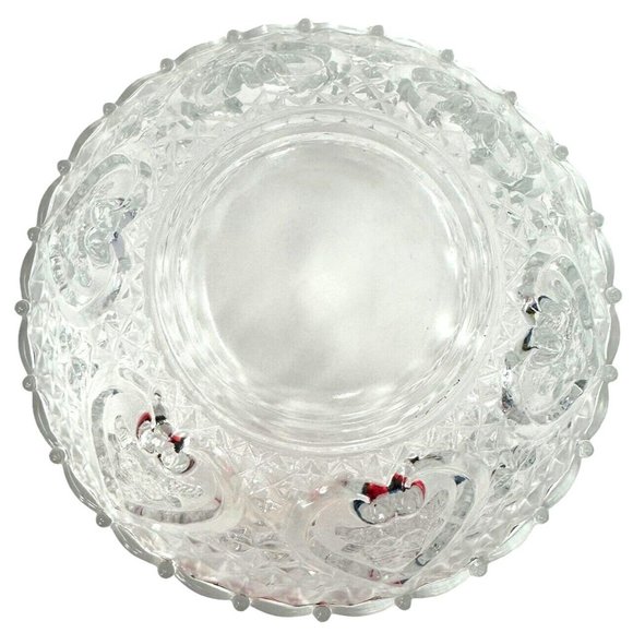 Vintage KIG Malaysia Candy Dish Clear Pressed Glass Hearts and Roses w/ Lid  7" - Picture 4 of 7